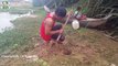 Two Boys Catch Water Snake Using Barrel and Deep Hole - How To Dig & Install Snake Trap In Cambodia