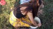 Brave Girl Catch Water Snake Using Deep Hole - How To Catch Village Snake In Cambodia