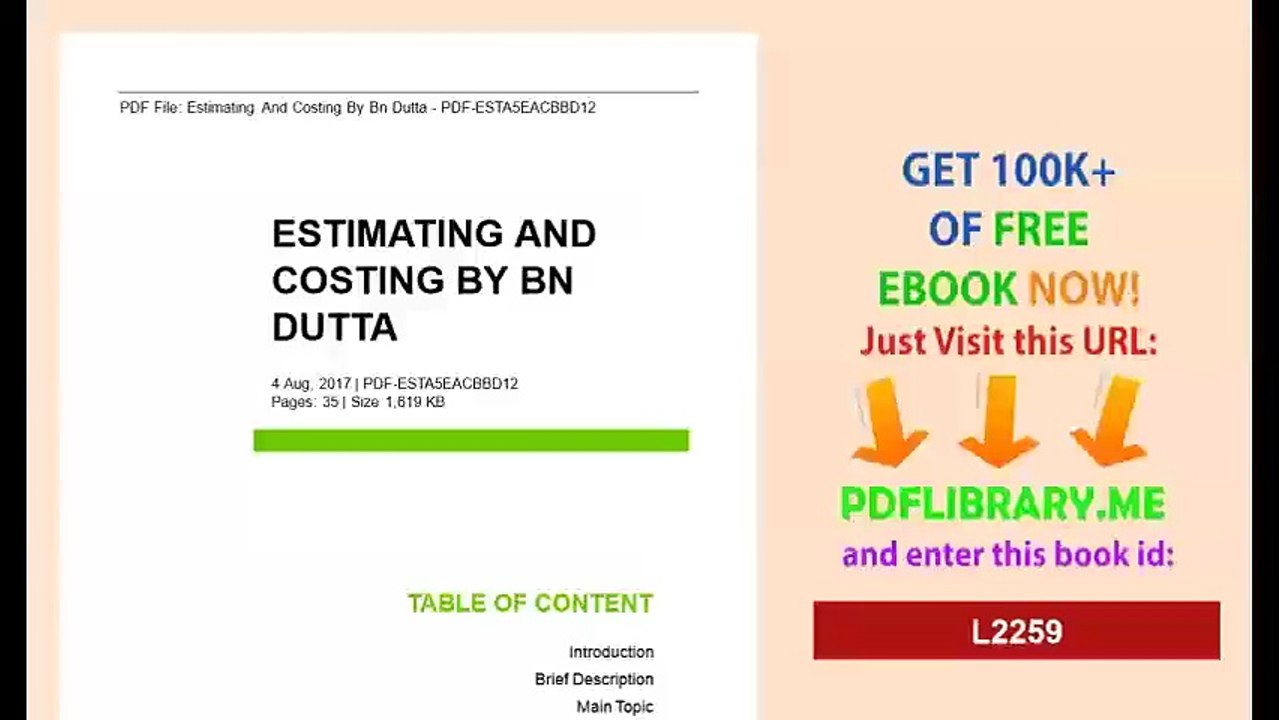 Estimating And Costing By Bn Dutta