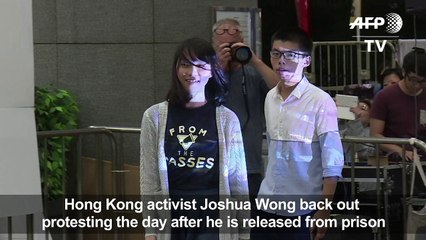 Wong joins Hong Kong protest day after release on bail
