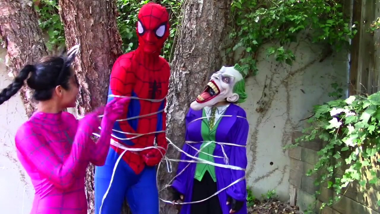 Catwoman becomes Spidercat! w/ Spiderman Frozen Elsa Maleficent Joker