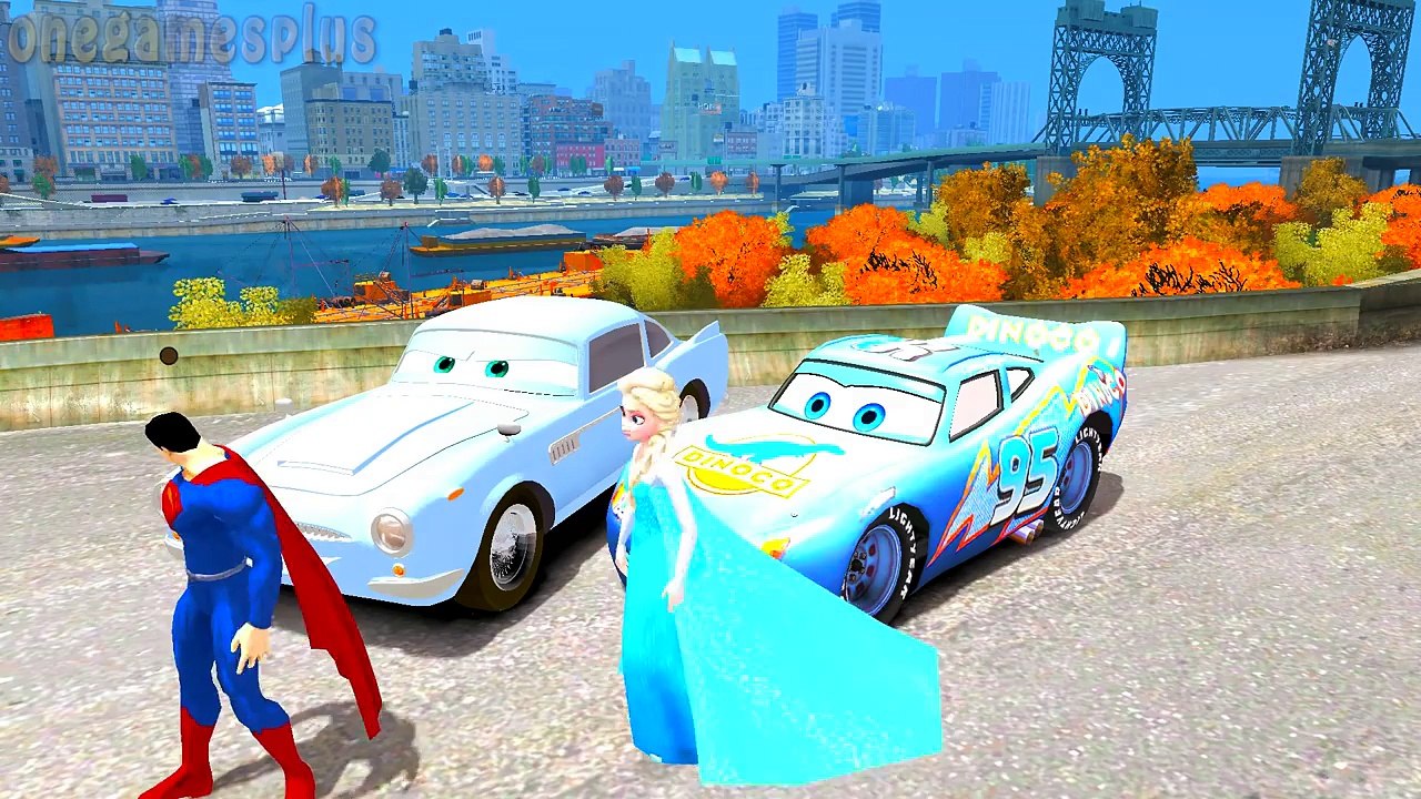 Disney cars Dinoco McQueen and Finn McMissile Frozen Elsa & Superman Childrens Songs