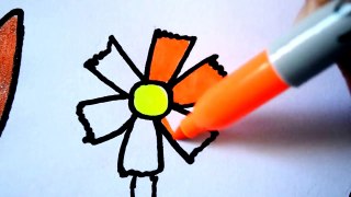 How to Draw and Color | Flowers in a pot Coloring Book for Kids Fun Art Learning Colored Markers