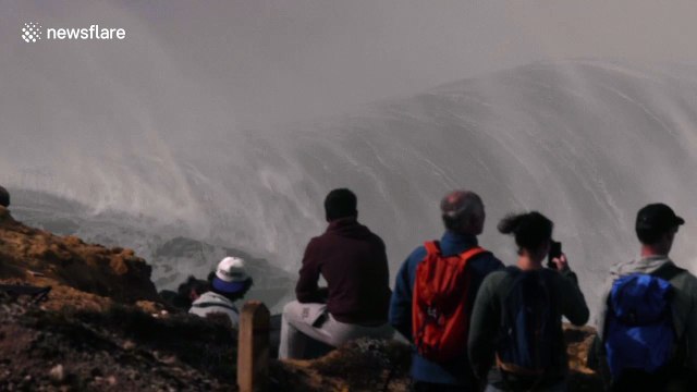 Wipeout! Dangerous 65ft waves in surf season's first major swell