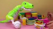 Feeding my Toy Robot Dino Pet with Play-Doh Hot Dog, Pizza, Hamburger and Fish !