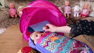 Baby Doll bike Ride, Go camping, set up Baby Born Bed Baby doll change diaper and go to Bed