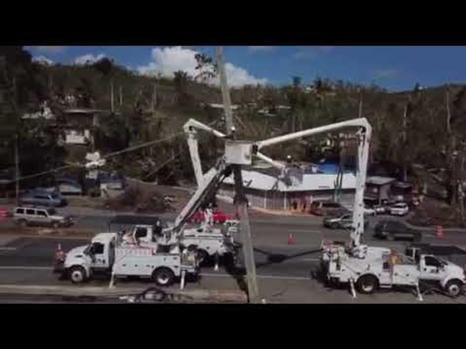 Drone Footage Captures Crew Working on Electric Grid in Puerto Rico