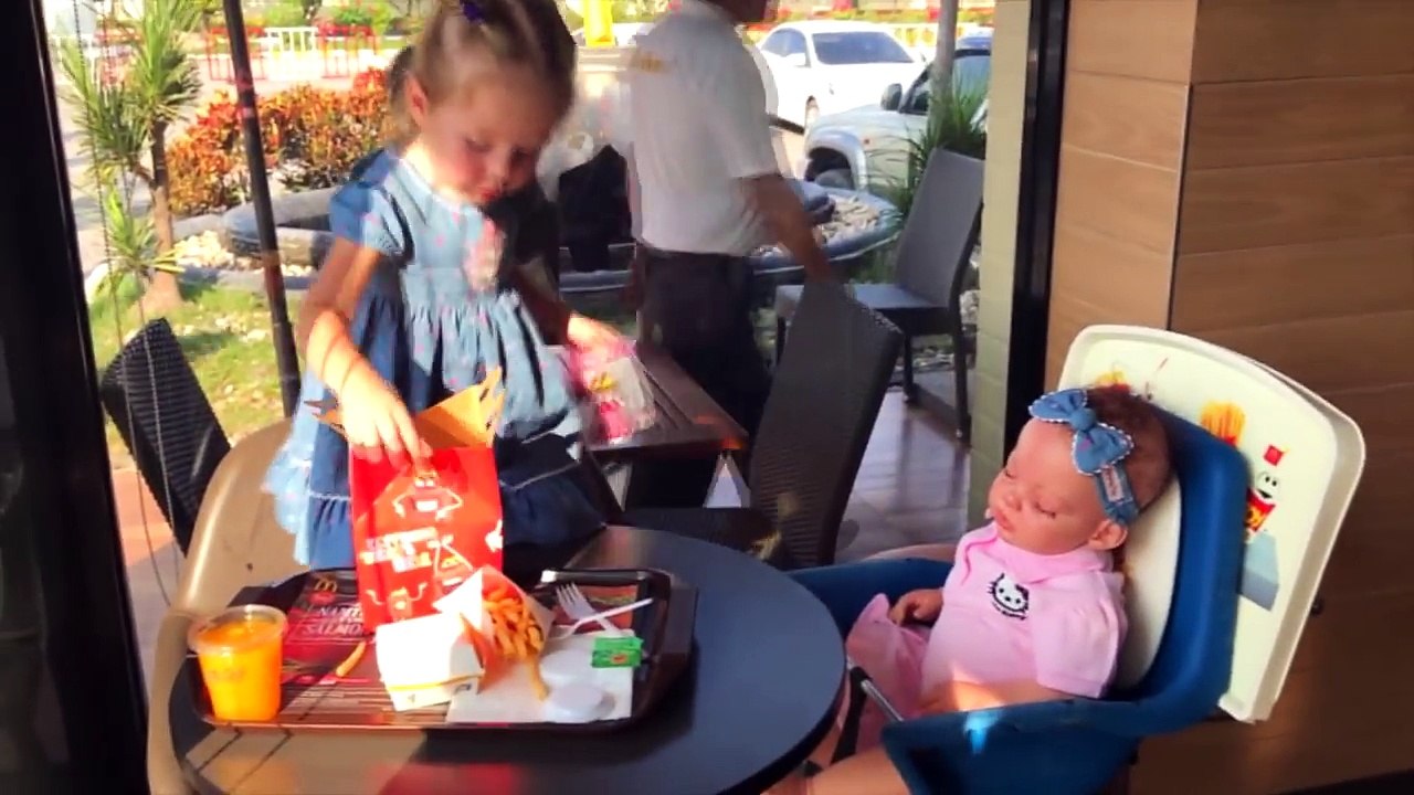Cute Girl and Baby Doll play on the Outdoor playground Nursery Rhymes Songs Pretend Play Roleplay-VnabZOYg828