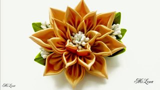 Цветок канзаши, МК / D.I.Y. Kanzashi flower / Ribbon flower tutorial / Зажим с цветком канзаши