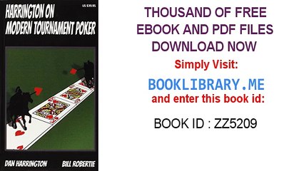 Harrington on modern tournament poker pdf
