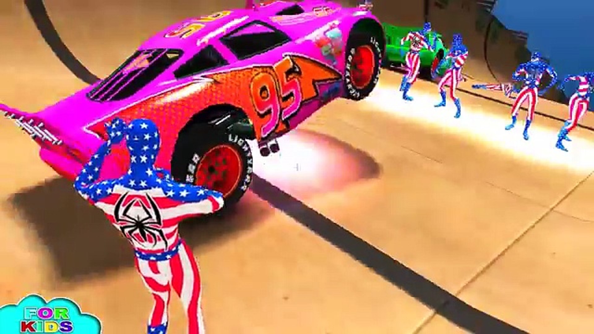 ⁣Spiderman CAPTAIN AMERICA & Disney Pixar Cars Lightning McQueen Colors - Songs for Children