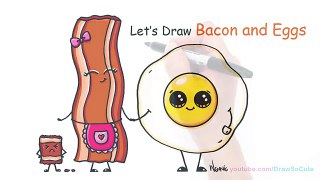 How to Draw Cartoon Bacon and Eggs Breakfast Cute and Easy