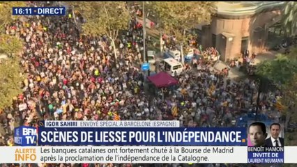 Scènes de liesse à Barcelone pour fêter la proclamation de l'indépendance de la Catalogne