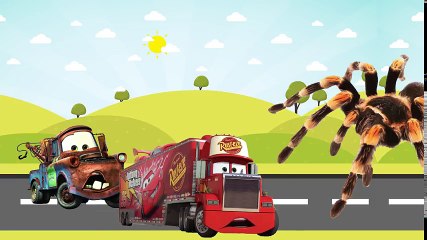Disney Cars Mcqueen chased by Giant Spider Learn Colors Finger Family Rhymes