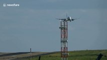 Plane struggles to land in high winds at Leeds Bradford Airport