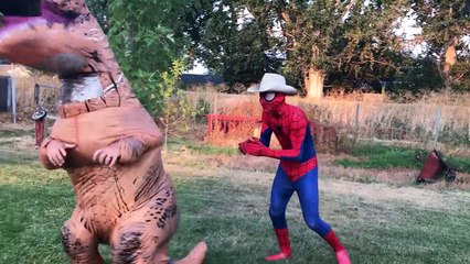 Kid Deadpool Vs Spiderman Vs T-Rex _ Dinosaur Rodeo _ Kids Movie In Real Life-r0SUkgyYgOk