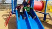 Outdoor playground for children. Slides, carousel and fun in the park-P3XG2umITqs