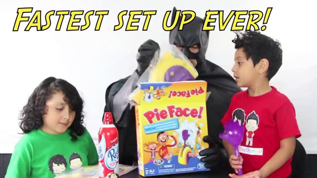 PIE FACE CHALLENGE GAME w_ BATMAN Superhero family fun game toy batman toys face SpiderMan hulk-hff-g4aboKA