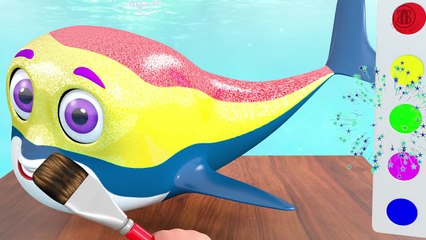 Crying Baby Whale Body GLITTER Painting - Learn Colors with Bad Fish - 3D toys for kids