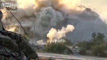 Syrian rebels lob OMAR cannon shells into a sniper position on the Jobar front