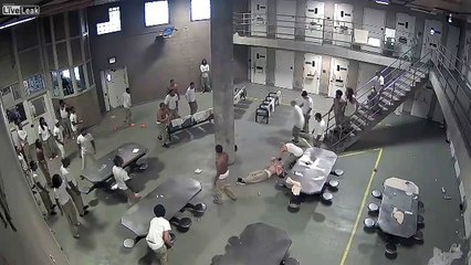 Prison fight starts with a stabbing.