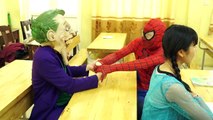 Superheroes school fun Baby Spiderman Go to School Elsa Student Joker Eat in class Superhero funny