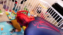 SPIDERMAN BABYSITTING SUPERHERO FAIL! w/ Baby Pooping Frozen Elsa Anna Hulk - Superhero in Real Life