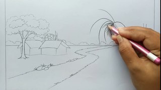 How to draw scenery of rainy season by pencil sketch step by step