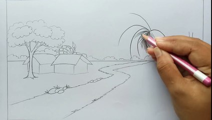 How to draw scenery of rainy season by pencil sketch step by step