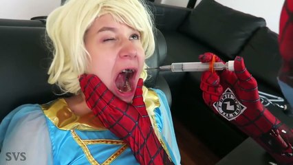 UGLY FROZEN ELSA vs SPIDERMAN DENTIST w/ Pink Spidergirl Mermaid, Joker Candy - Funny Superheroes