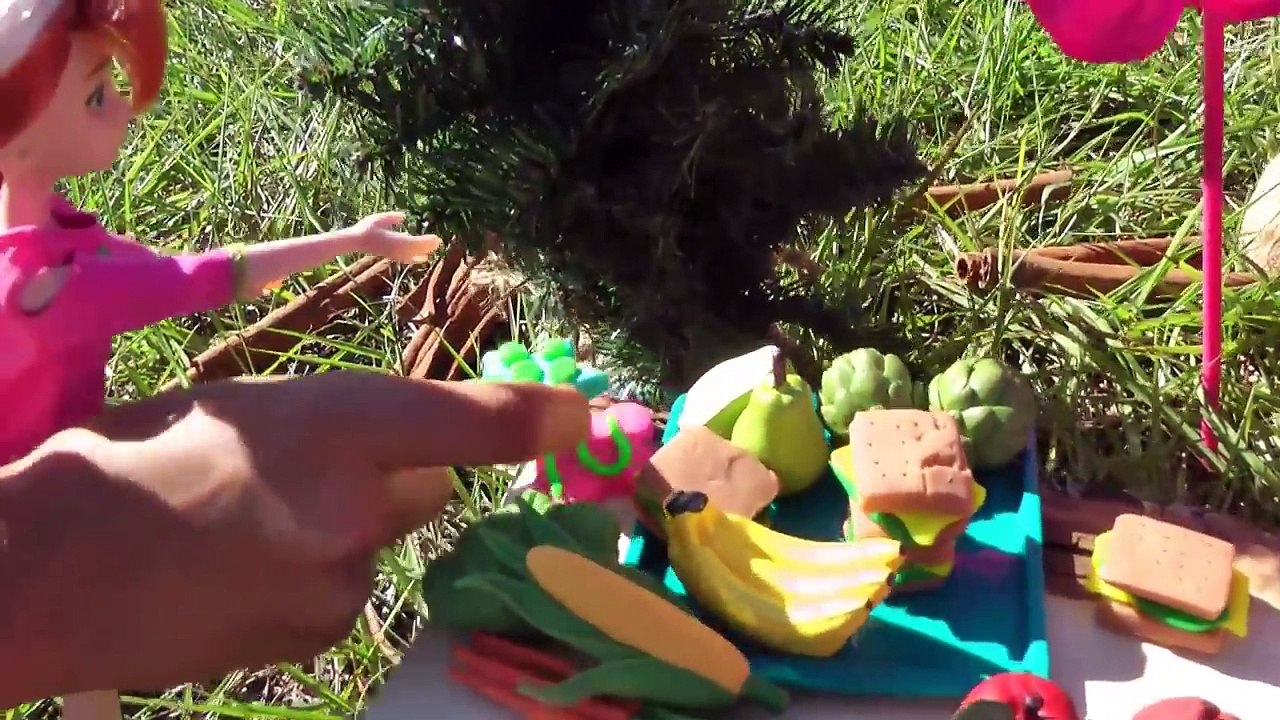 CAMPING ! Big Bear scares ELSA & Anna Toddlers - Marshmallow - Tent- Picnic- Outdoors - Playing