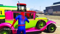 Spiderman and Fun Cars Party with Trucks - Cartoon with Superhero for Kids and Nursery Rhymes Songs