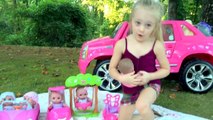 Lil Cutesies Baby Dolls Playing in a Park on Outdoor Picnic Play Date Barbie Power Wheels Car