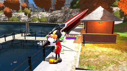 Mickey Mouse w/ Toy Story Woody and Buzz | Taxi, Boat, Bike & Skateboard | Bubble Bath & Kids Songs