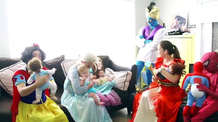 SUPERHERO COMPILATION! Baby Frozen Elsa and babies diaper change with disney princesses in real life