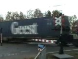 Railroad crossing +intermodal train