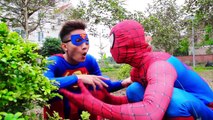 Spiderman & Superman Drive Car to Girlfriend Frozen Elsa Toys Motorbike Batman fake Superhero funny