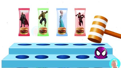 Frozen Elsa Hulk Spiderman IRONMAN In a Hamburger Cartoons Finger Family Song Colors Learn