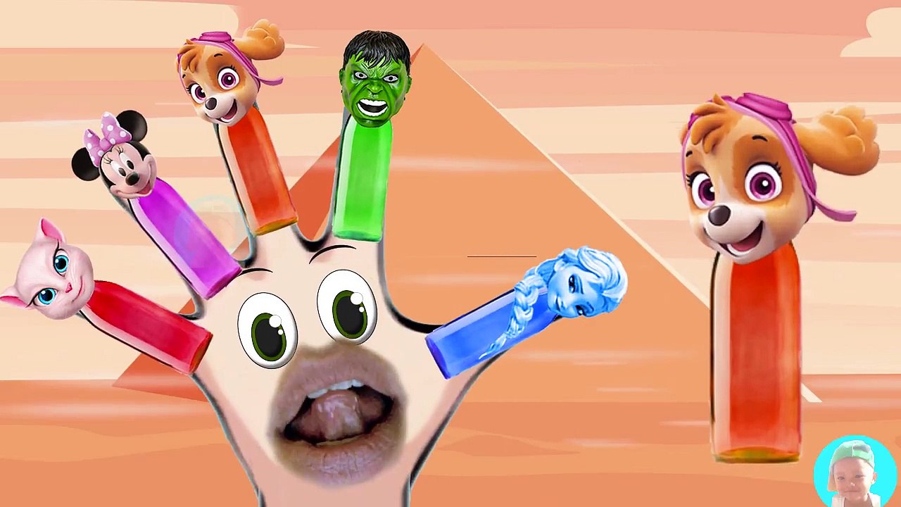 Colors Learn Minnie mouse Angela Paw Patrol skye Hulk Frozen Elsa Bottles Finger Family Song