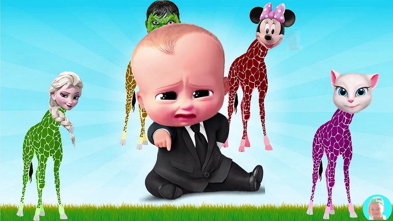 Angela Hulk Minnie mouse Disney Frozen Elsa Head Giraffe baby finger family song for learning colors