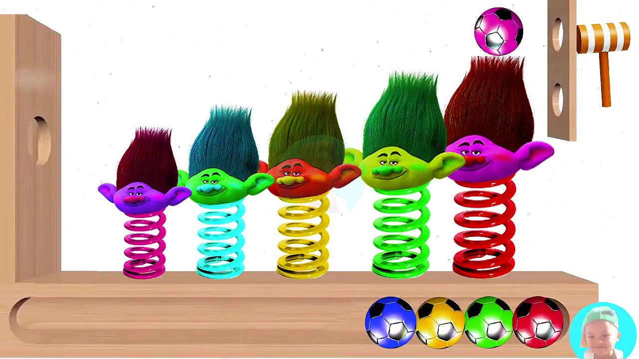 Learn Colors with baby Trolls Xylophone Hammer Soccer Balls Nursery Rhymes for Kids
