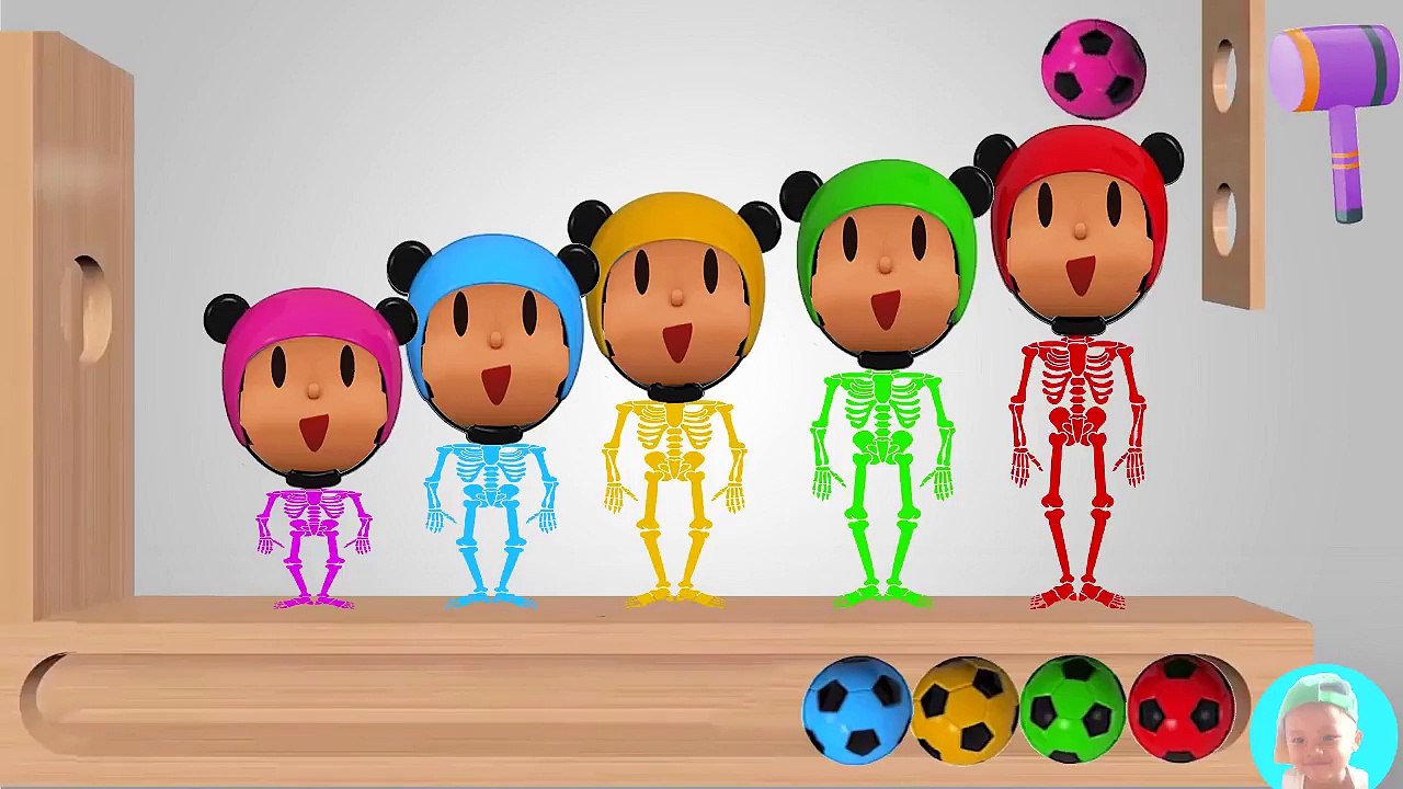 Learn Colors With Baby POCOYÓ Skeleton Colors Hammer Xylophone to Children Colors to Soccer Balls