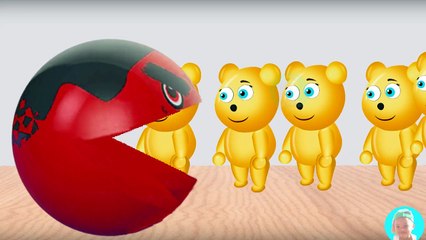 Learning Colors with 3D Pacman Suprise Eggs Hulk eating Mega gummy bear Toilet Poop for Kids