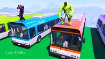 COLOR BUS on Long Car & Spiderman Cartoon for kids with Cars Superheroes for babies!