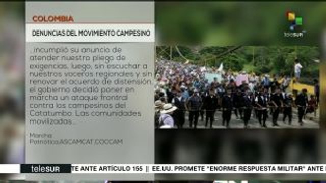 Colombia: rechazan violaciones y ataques a campesinos del Catatumbo