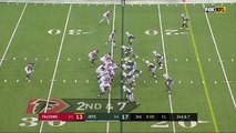 Atlanta Falcons quarterback Matt Ryan makes a quick toss in pressure to avoid sack