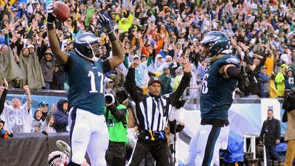 Alshon Jeffery and Zach Ertz celebrate with a little beanball