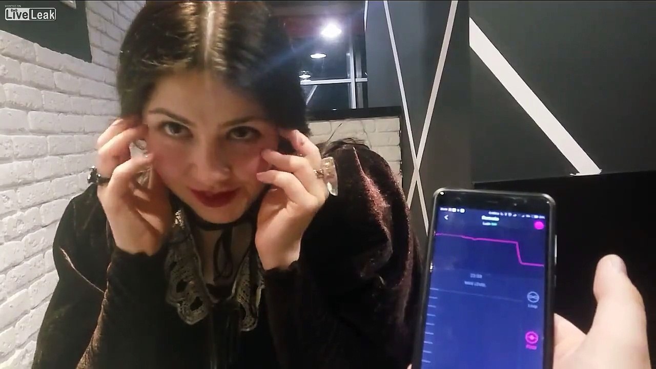 Girl uses vibrator in  restaurant