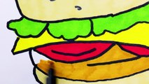 How to Draw Cheeseburger | Fast food Learning Coloring Pages for Kids | Colouring Videos