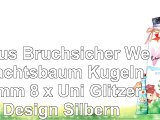 Luxus Bruchsicher Weihnachtsbaum Kugeln 60mm 8 x Uni  Glitzer Design  Silbern